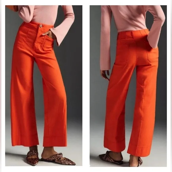 By Anthropologie Rust Red Colette Wide Leg Linen Blend Pants Size 26 - Picture 3 of 9